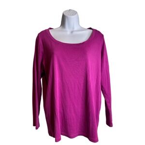 Talbots Plus Womens Pink Cotton Blend Long Sleeve Scoop Neck Top Size 1X Coastal